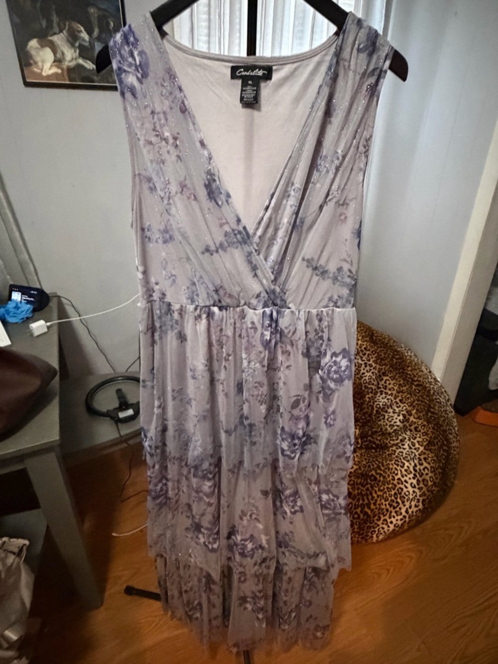 Candalite Floral Glitter Mesh Tiered Maxi Dress XL Fairy Ethereal Sparkly